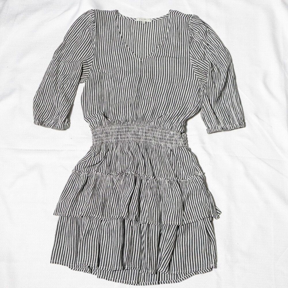 Z Supply Stella Striped Mini Ruffle Dress White Gray Elastic Waist Size Small